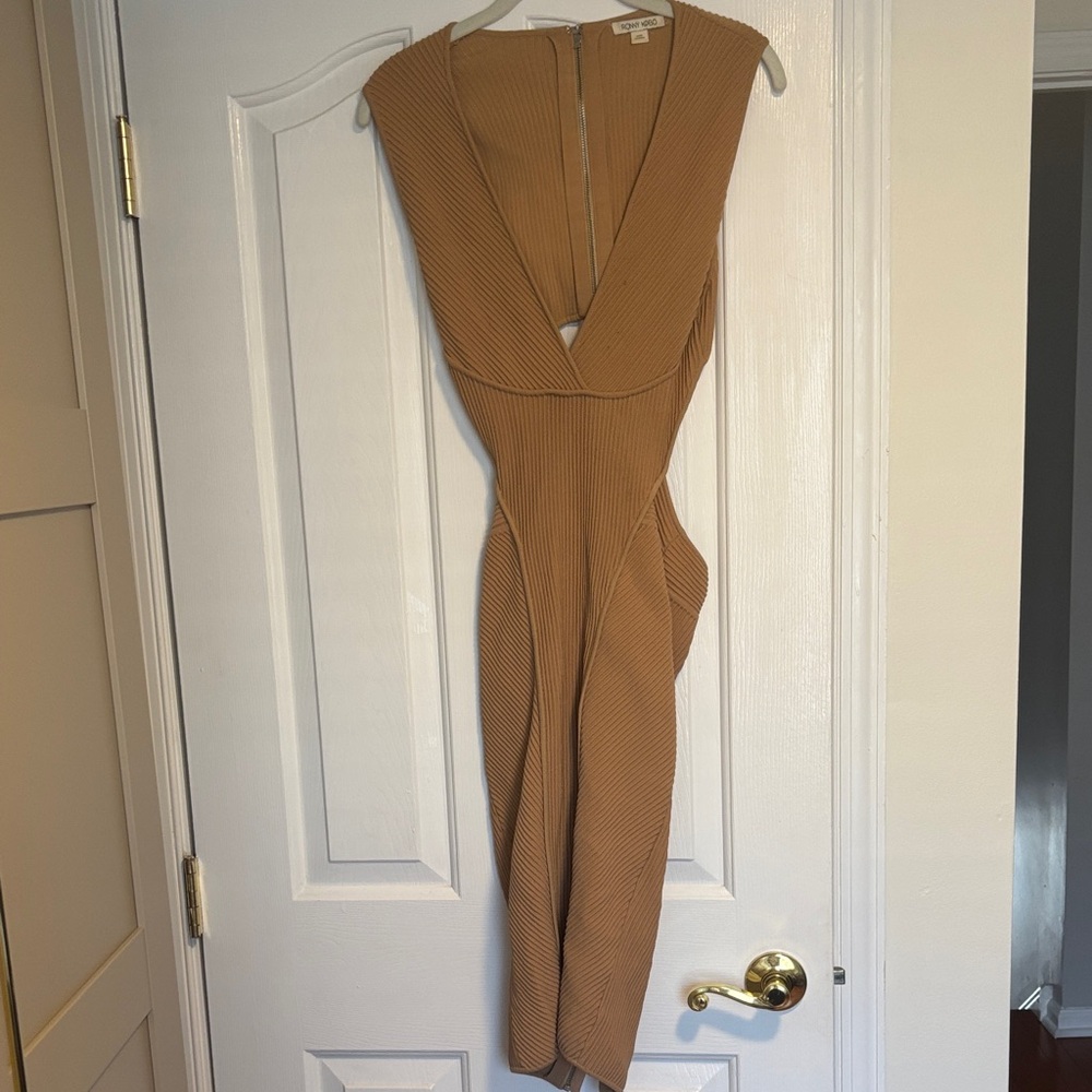 Ronny Kobo Collection Camel Ribbed Dress